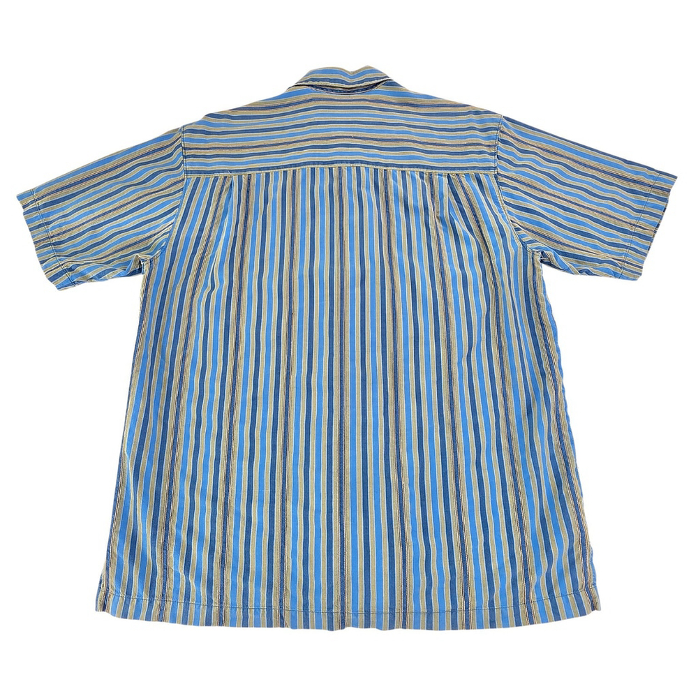 Tommy Bahama Silk Shirt Mens Medium Blue Stripe Short Sleeve Button Up - Picture 2 of 9
